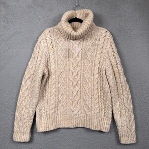 Banana Republic Sweater Womens L Beige Cable Knit Chunky Fisherman Quiet Luxury‎